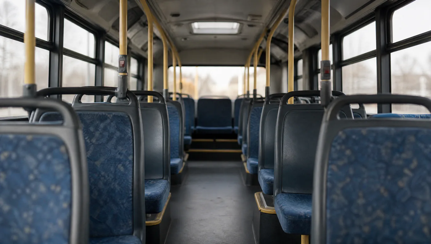 A county bus in traffic